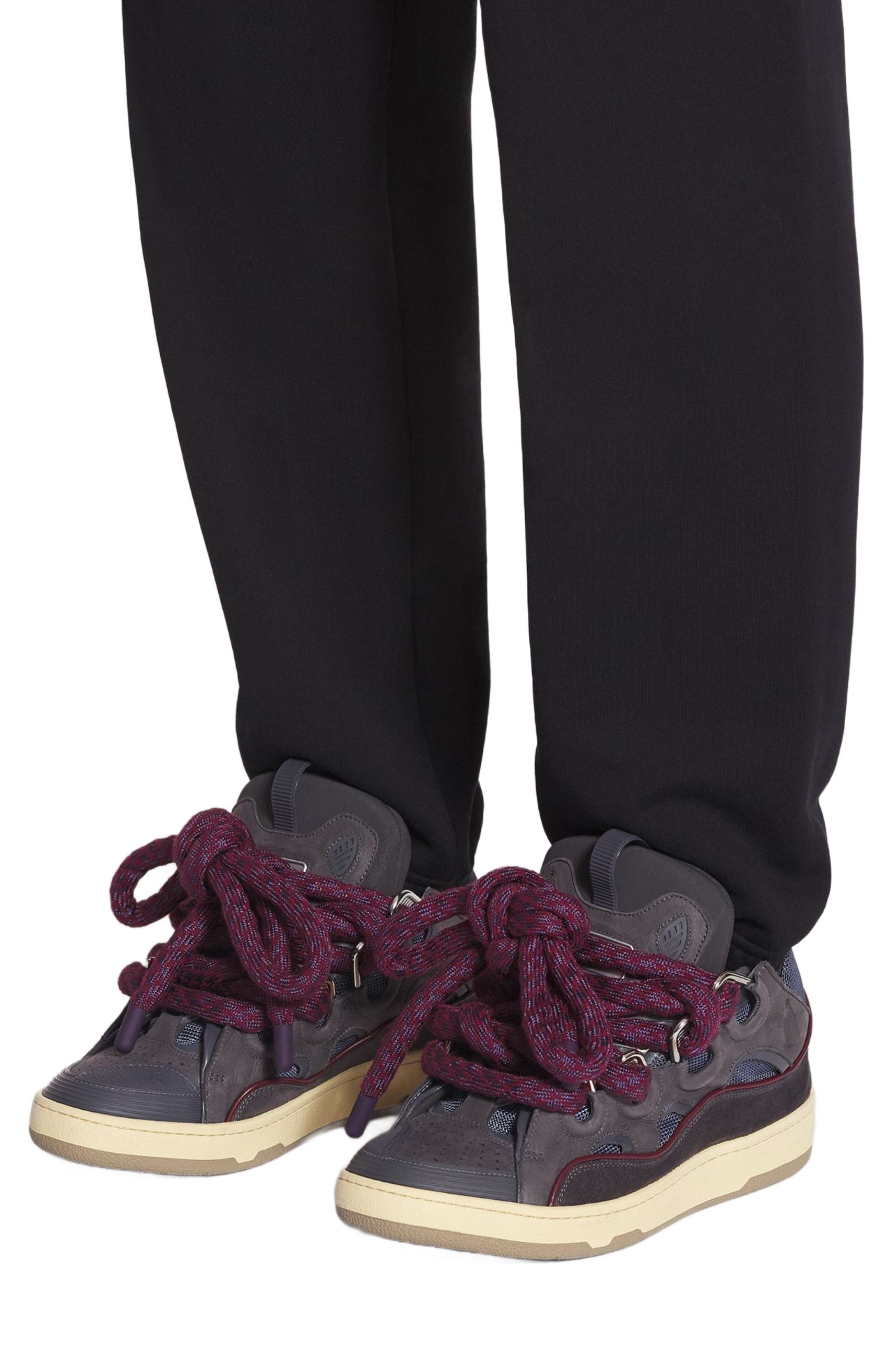 Lanvin Curb Sneakers In Leather With Snake Laces For Men, Alternate, color, Shark Grey