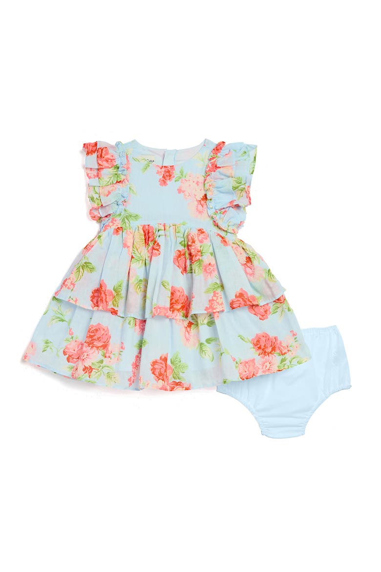 Rose Print Dress & Bloomers Set, Main, color, LIGHT BLUE