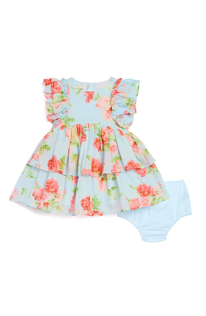 Pippa & Julie Rose Print Dress & Bloomers Set, Main, color, Light Blue