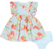 Pippa & Julie Rose Print Dress & Bloomers Set