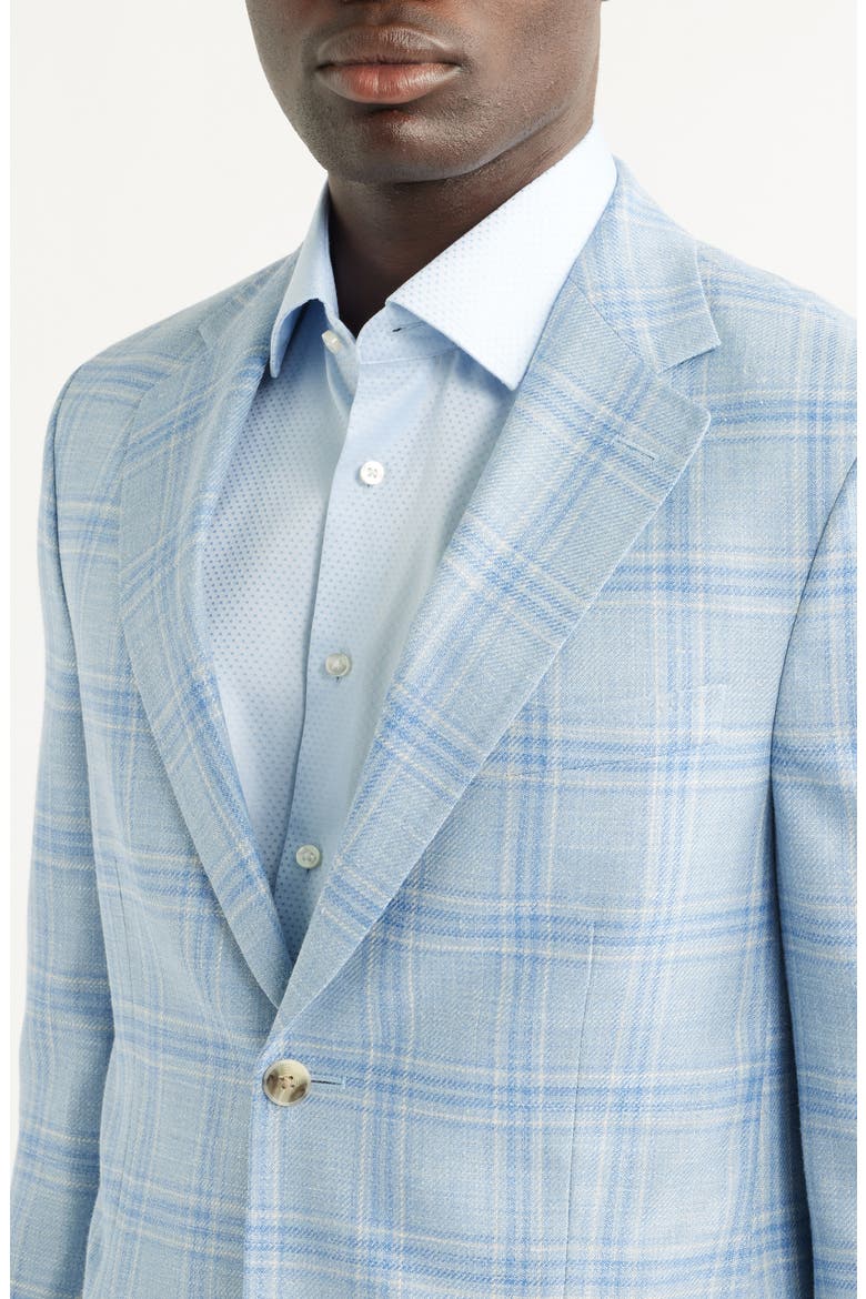 Hyperlight Soft Light Blue Plaid Wool & Silk Blend Sport Coat, Alternate, color, LIGHT BLUE