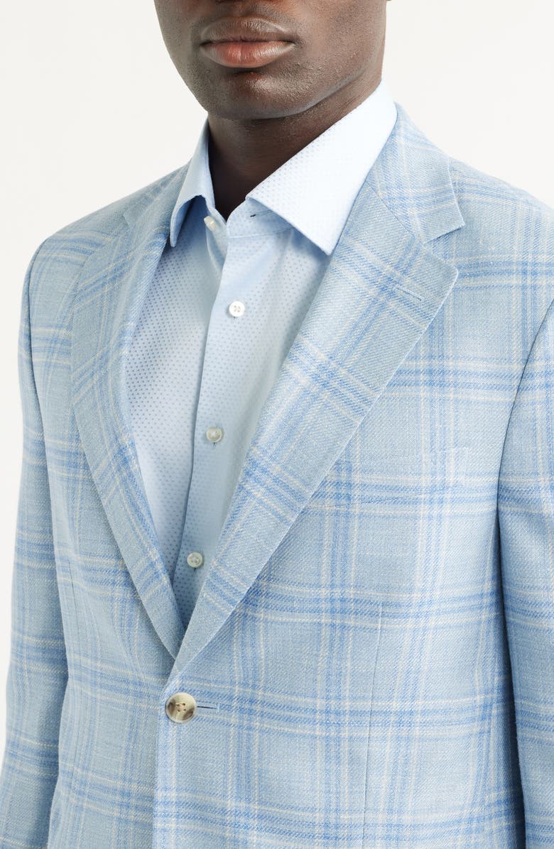 Peter Millar Hyperlight Soft Light Blue Plaid Wool & Silk Blend Sport Coat, Alternate, color, Light Blue