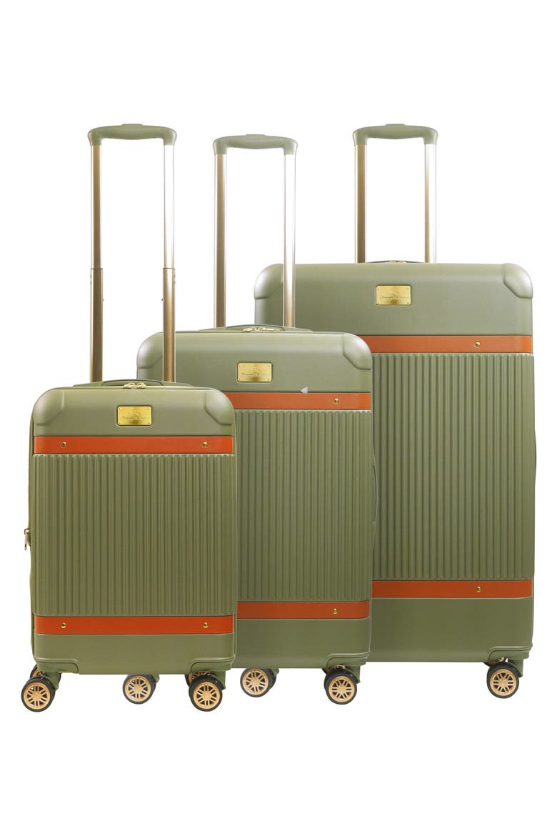 3-Piece Stripes Hard-Sided Luggage, Alternate, color, OLIVE