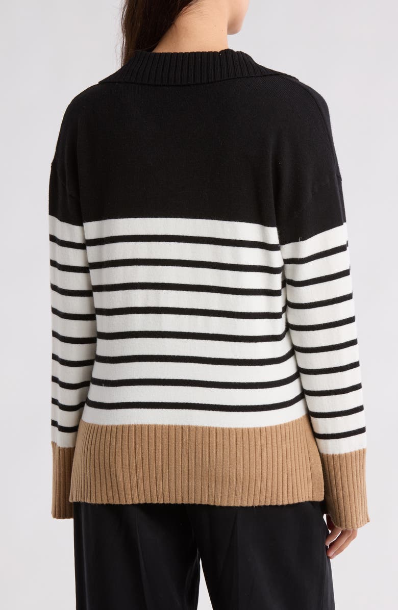 Ellen Tracy Colorblock Stripe Sweater, Alternate, color, Black/ Marshmallow Stripe