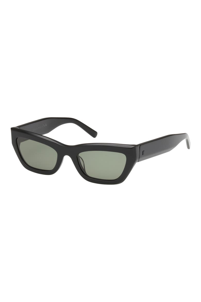 52mm Cat Eye Sunglasses, Alternate, color, SHINY BLACK / DARK GREEN LENS