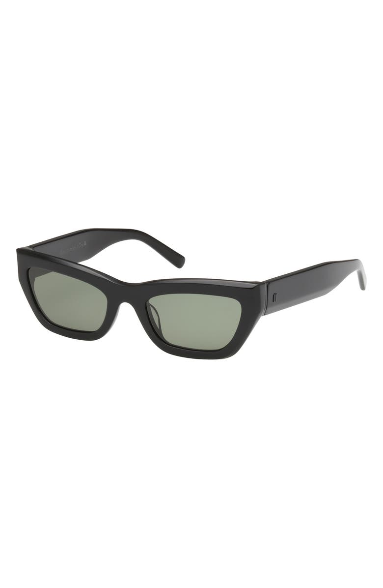ABERCROMBIE & FITCH 52mm Cat Eye Sunglasses, Alternate, color, Shiny Black / Dark Green Lens