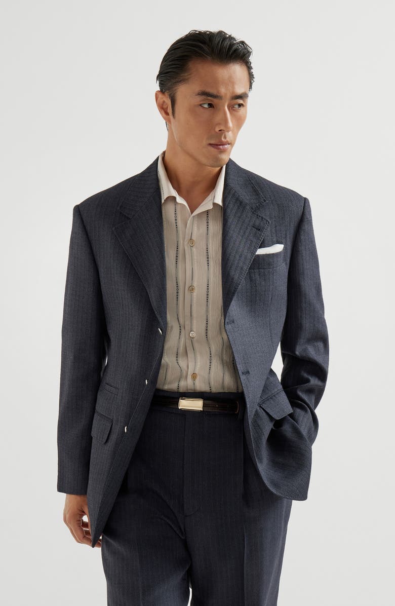 Brunello Cucinelli Chevron blazer, Alternate, color, Navy Blue