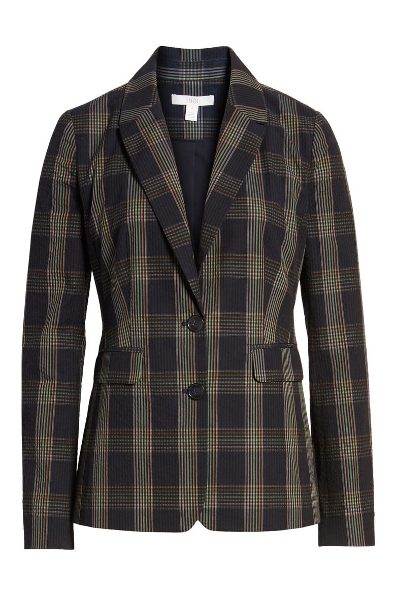 Puckered Plaid Blazer, Alternate, color, NAVY MULTI PLAID