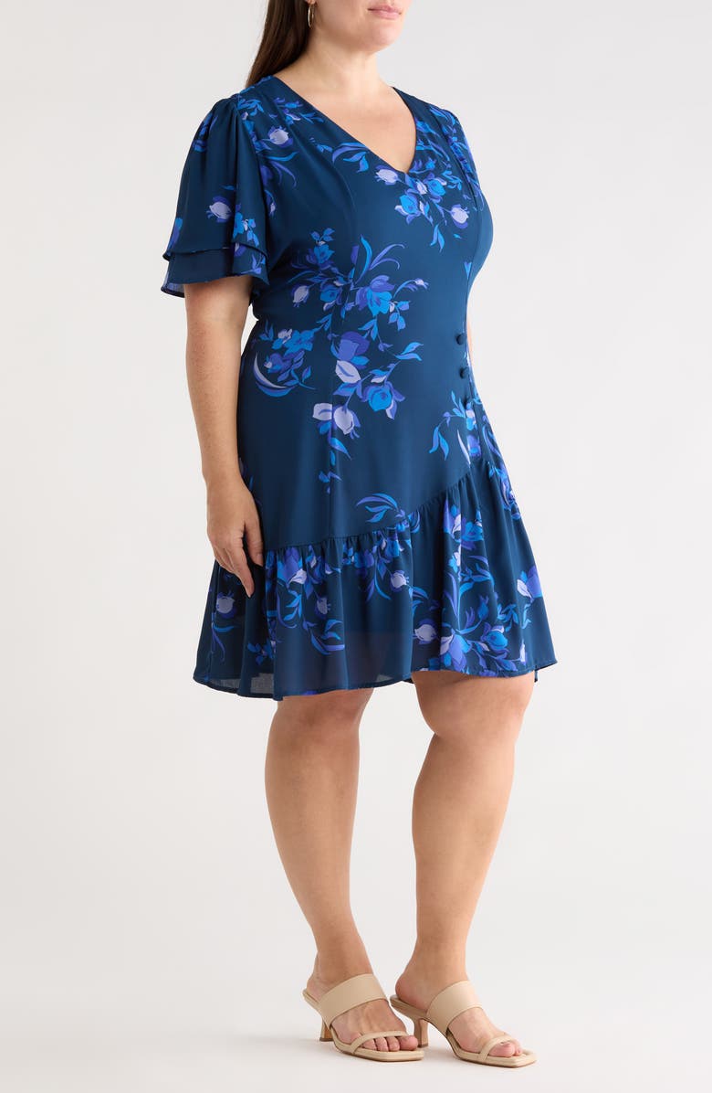 SUGARLIPS Niva Floral Print Faux Wrap Dress, Alternate, color, Navy-Blues