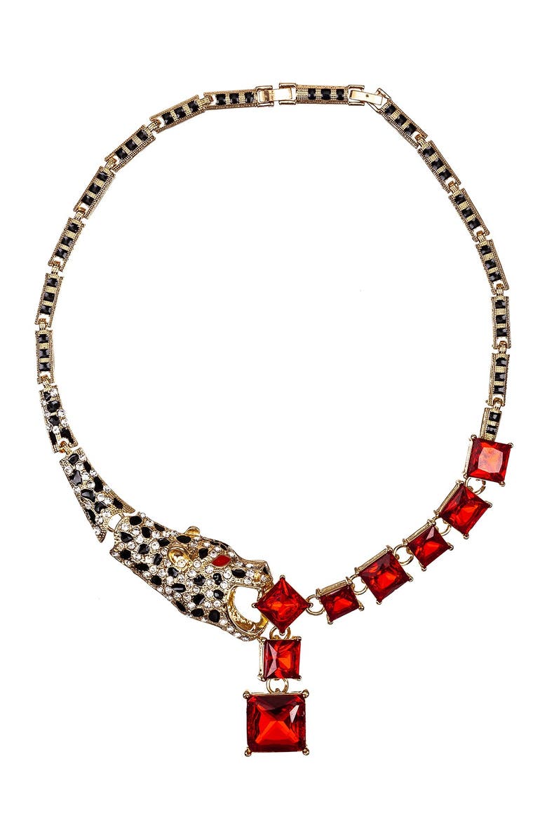 EYE CANDY LOS ANGELES Leopard Design Multi Color Crystal Necklace, Main, color, 