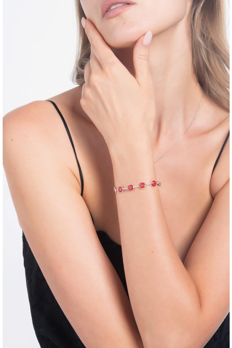 Evil Eye Enamel Station Bracelet, Alternate, color, SILVER/RED