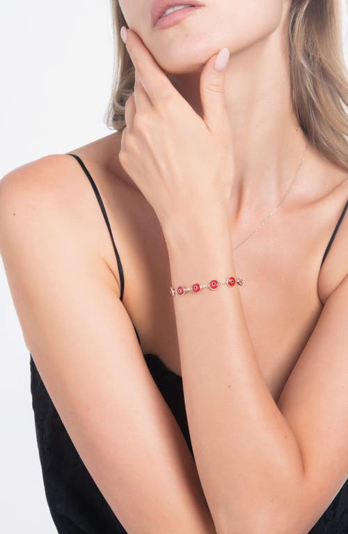 Best Silver Evil Eye Enamel Station Bracelet In Silver/red
