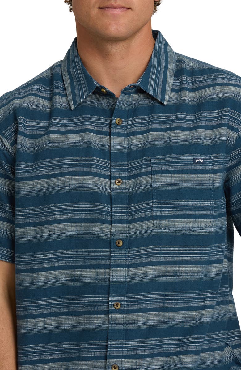 Billabong All Day Stripe Short Sleeve Button-Up Shirt, Alternate, color, Dark Denim