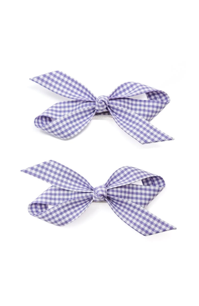 Puttisu 2pc Bow Clip Set, Main, color, Violet Gingham