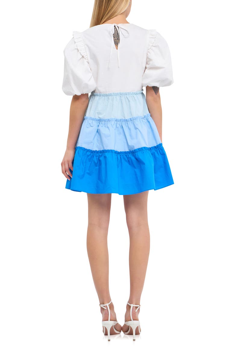 Colorblock Puff Sleeve Minidress, Alternate, color, BLUE