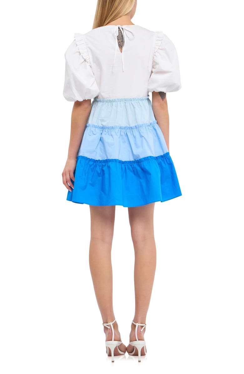 English Factory Colorblock Puff Sleeve Minidress, Alternate, color, Blue