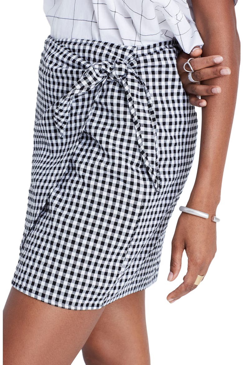 Gingham Wrap Miniskirt, Alternate, color, TRUE BLACK