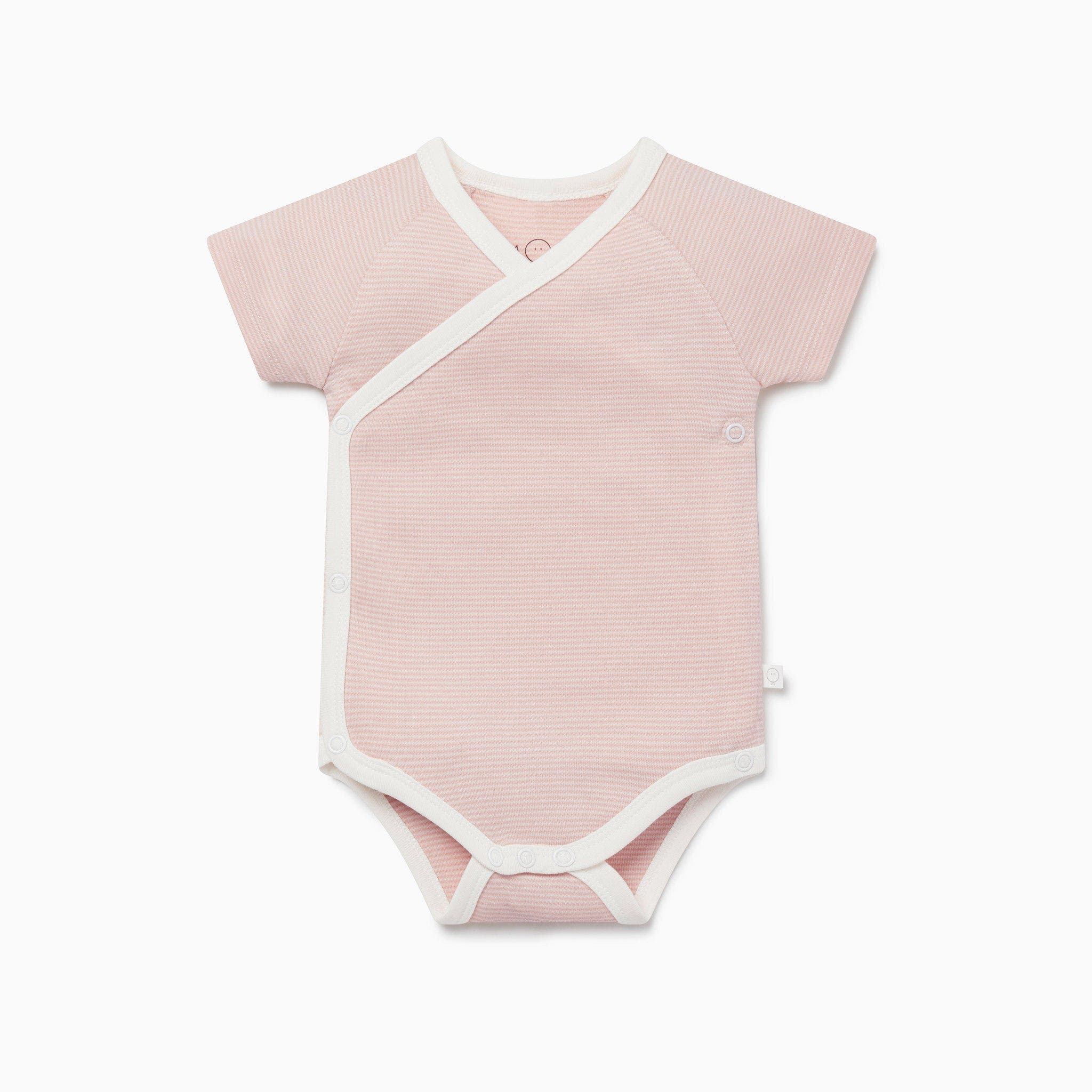 Mori Kids'  Short Sleeve Kimono Bodysuit In Pink