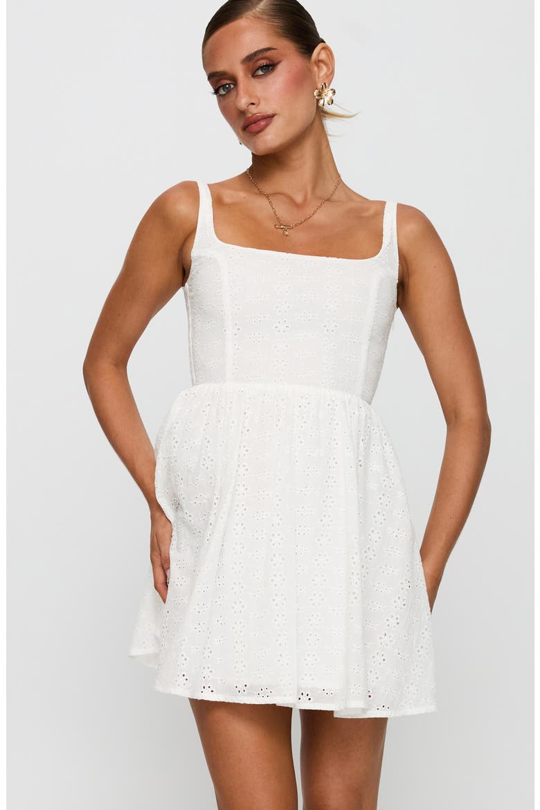 Cartmel Embroidered Eyelet Cotton Minidress, Alternate, color, WHITE
