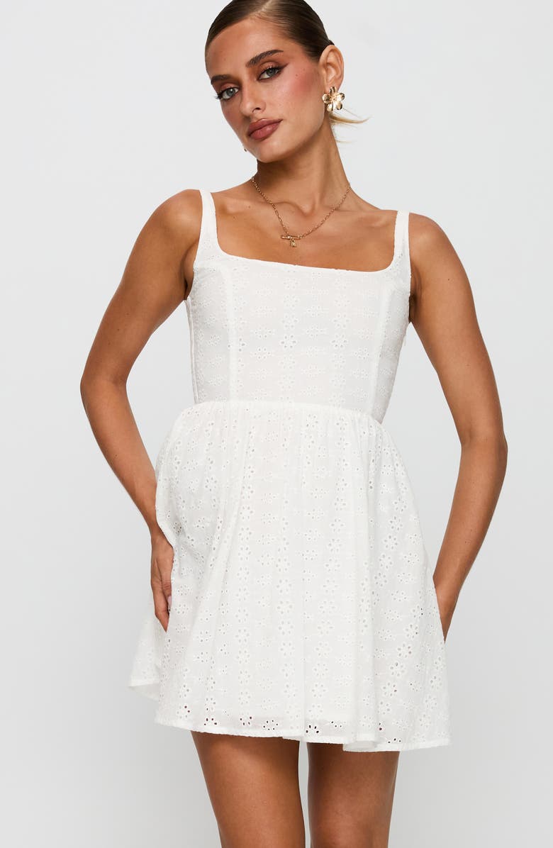 Princess Polly Cartmel Embroidered Eyelet Cotton Minidress, Alternate, color, White