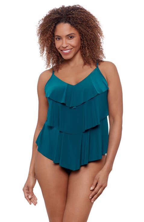 Triple Ruffle Tier Adjustable Tankini Swimsuit Top