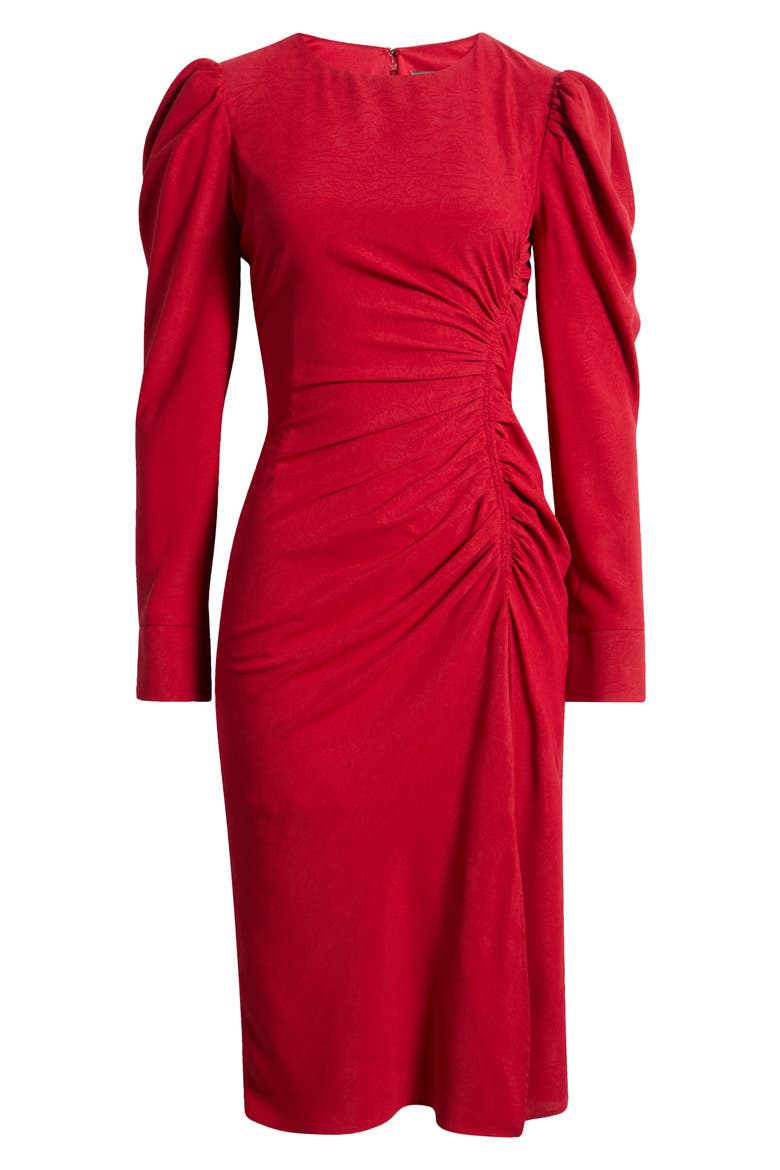 Side Ruched Long Sleeve Midi Dress, Alternate, color, RED