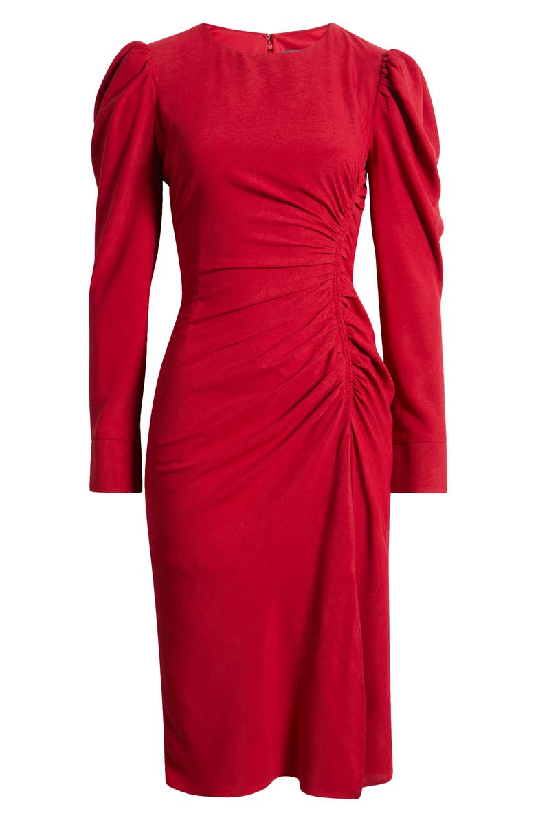 Julia Jordan Side Ruched Long Sleeve Midi Dress, Alternate, color, Red