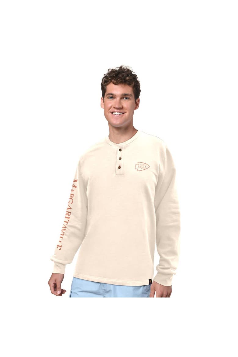 Men's Margaritaville Cream Kansas City Chiefs Five O'Clock Henley Long Sleeve T-Shirt, Main, color, Cream