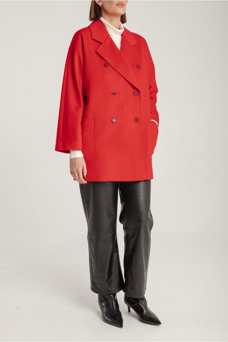 Cashmere Double Breasted Short Coat, Alternate, color, Red