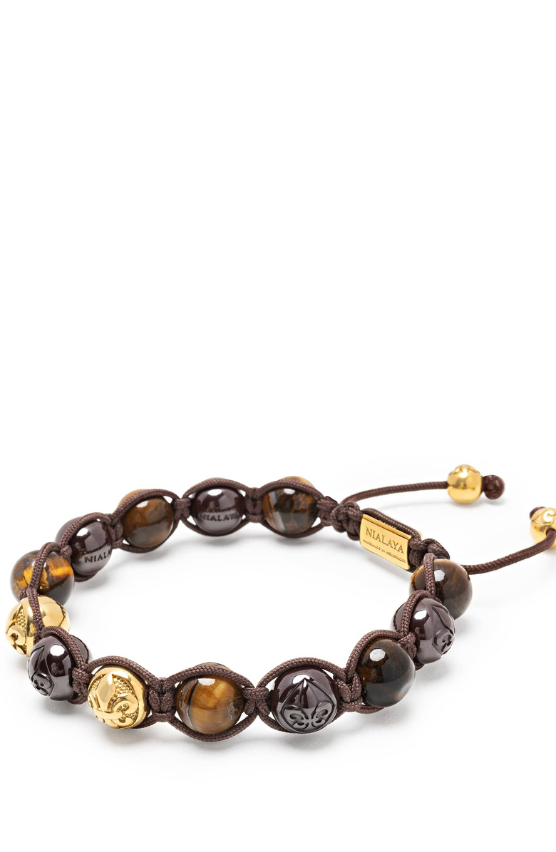 Nialaya Beaded Ceramic Tiger Eye and Gold Bracelet, Alternate, color, Burgundy / Gold