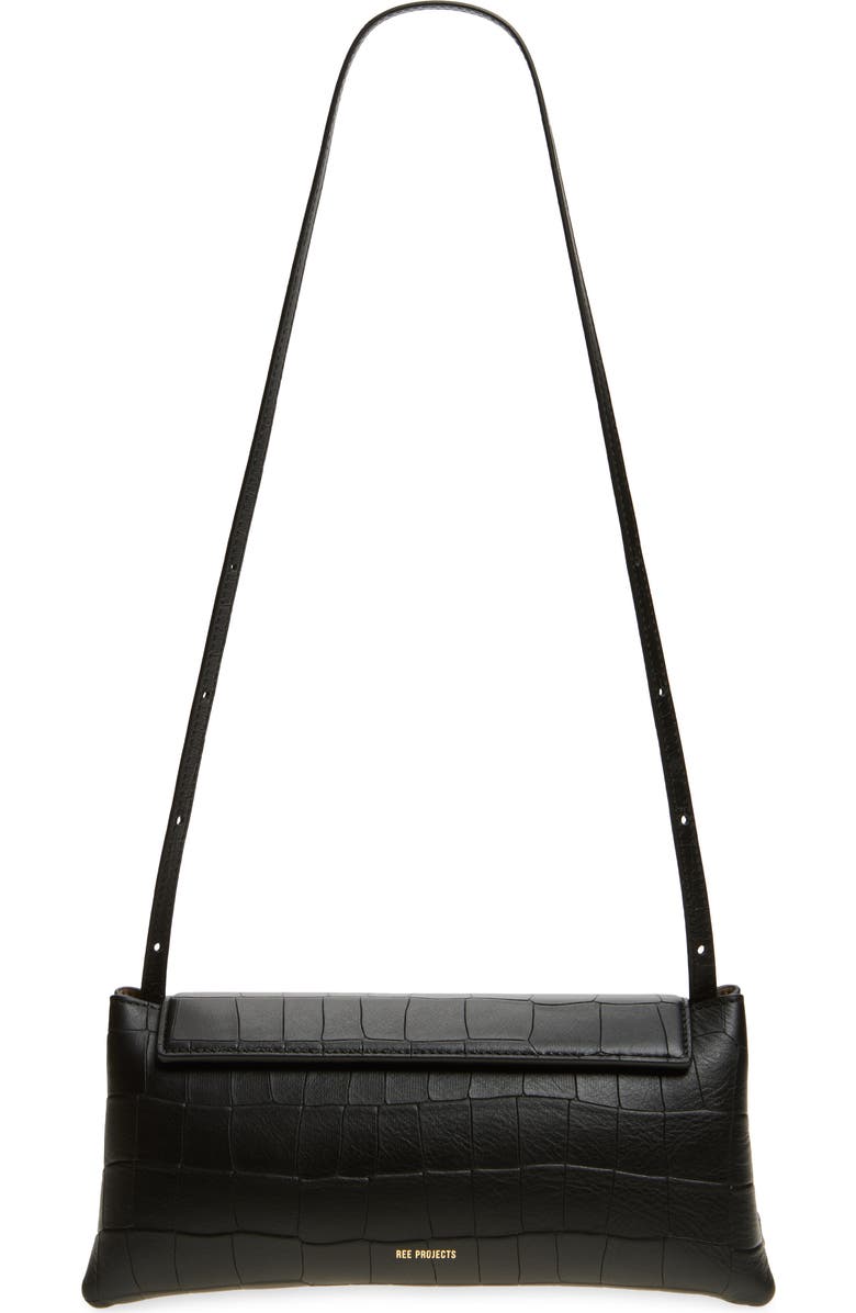 Ree Projects Elieze Soft Croc Embossed Leather Clutch, Main, color, Black
