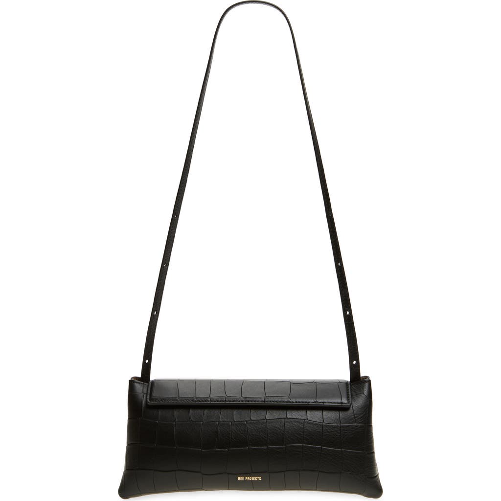 Ree Projects Elieze Soft Croc Embossed Leather Clutch in Black  product