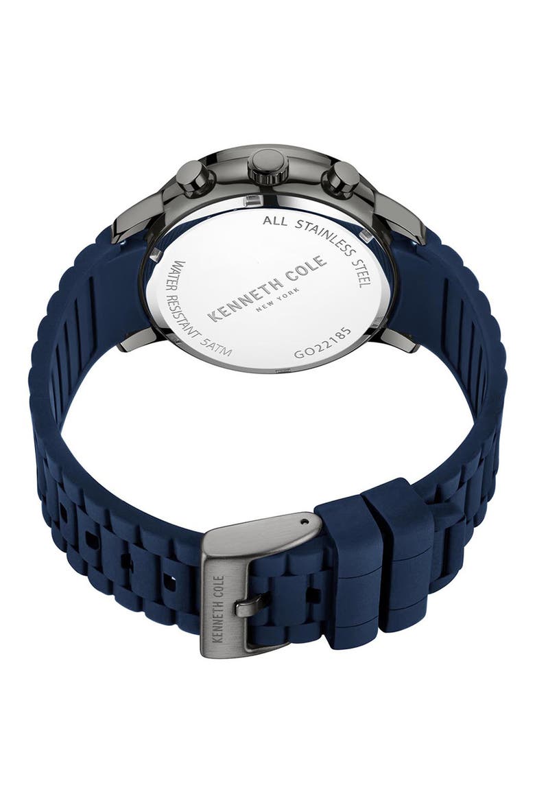 Dress Sport Chronograph Silicone Strap Watch, 44mm, Alternate, color, BLUE