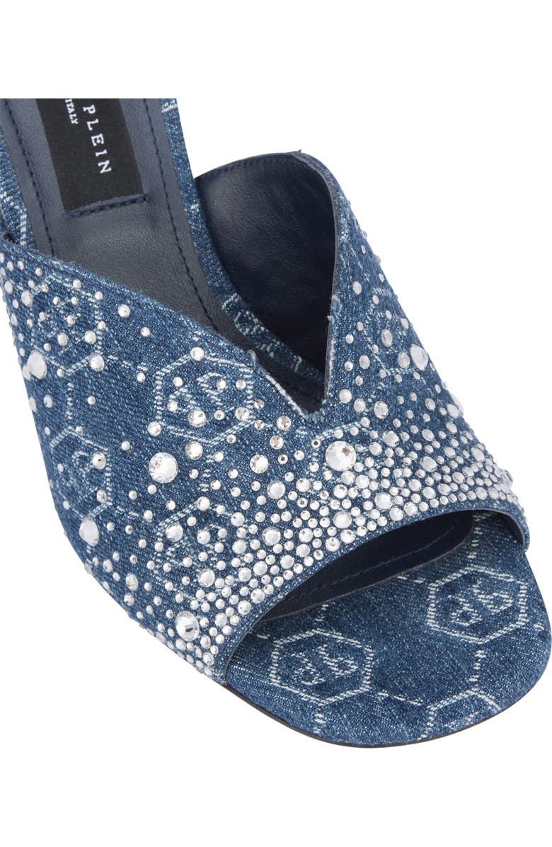 PHILIPP PLEIN Denim Mid Heels Platform Sandals Monogram Strass Women, Alternate, color, Lightblue
