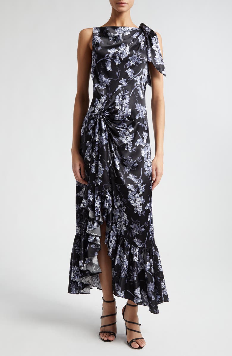 Cinq à Sept Anwen Floral Asymmetric Hem Silk Maxi Dress, Main, color, 