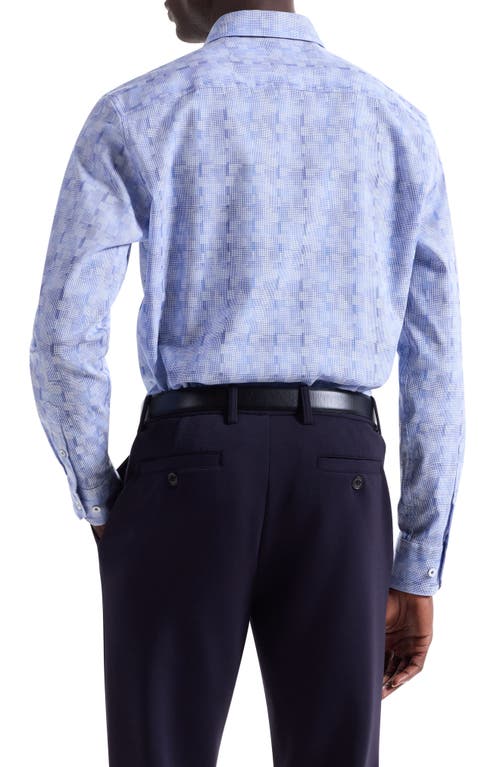 Bugatchi Julian Shaped Fit Geo Pattern Stretch Cotton Dobby Button-up Shirt In Blue