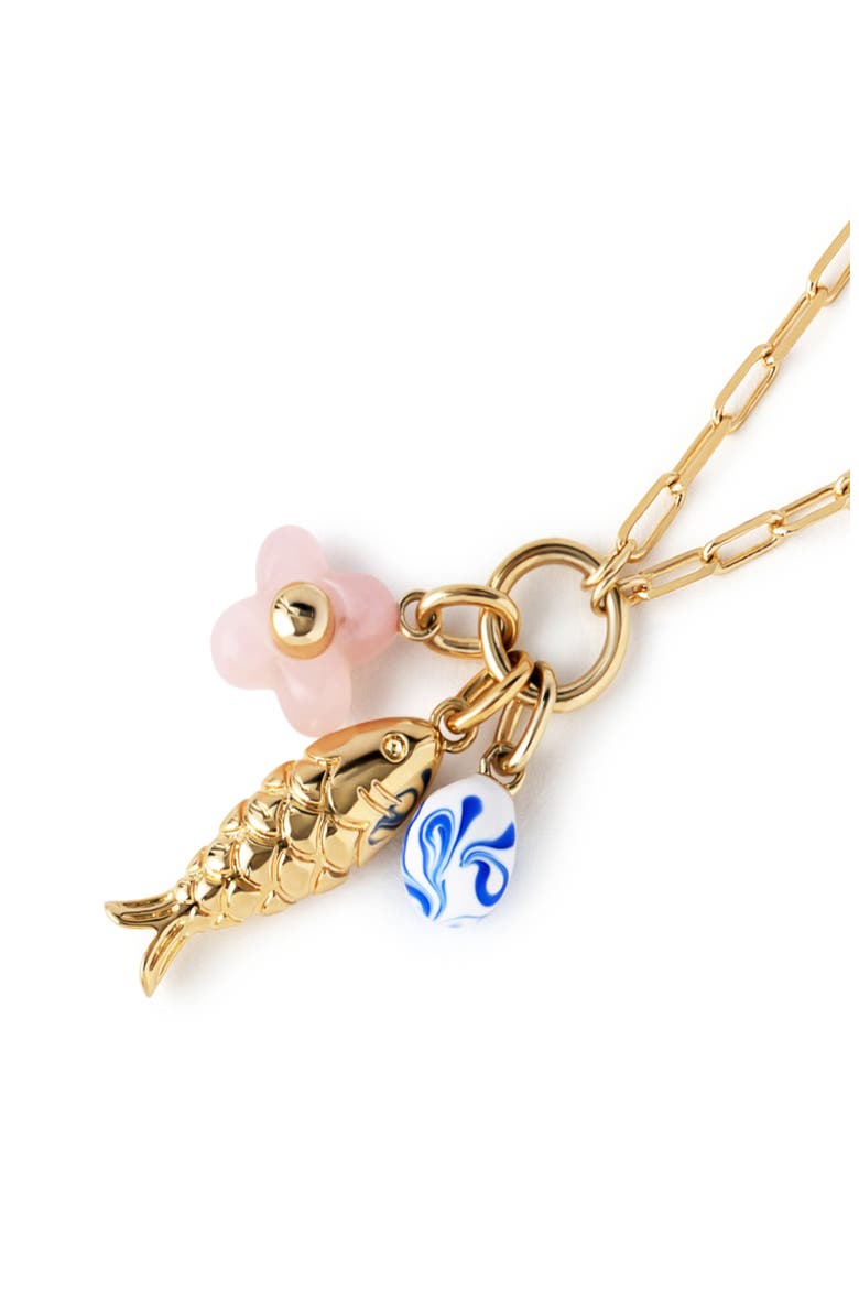 Floral Charm Necklace, Alternate, color, GOLD