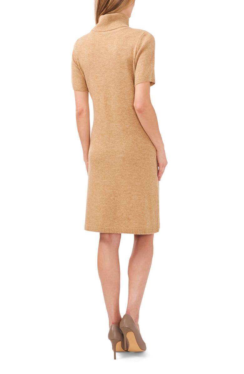 CeCe Short Sleeve Turtleneck Sweater Dress, Alternate, color, Latte Heather
