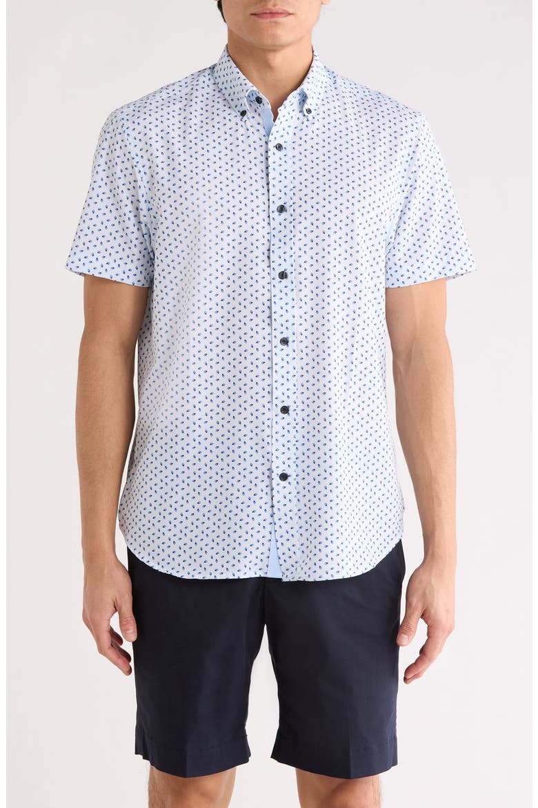Leaf Button-Down Shirt, Main, color, WHITE/ BLUE