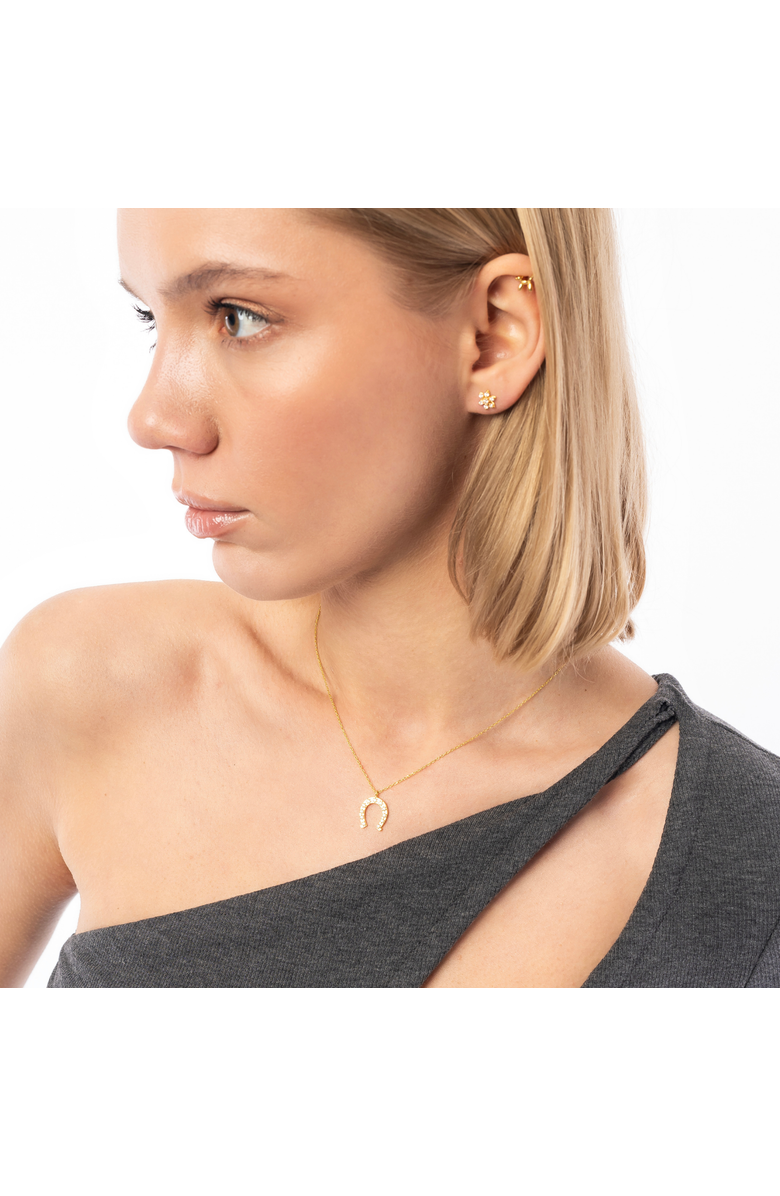 Spero London Sterling Silver Horseshoe Equestrian Necklace, Alternate, color, Gold