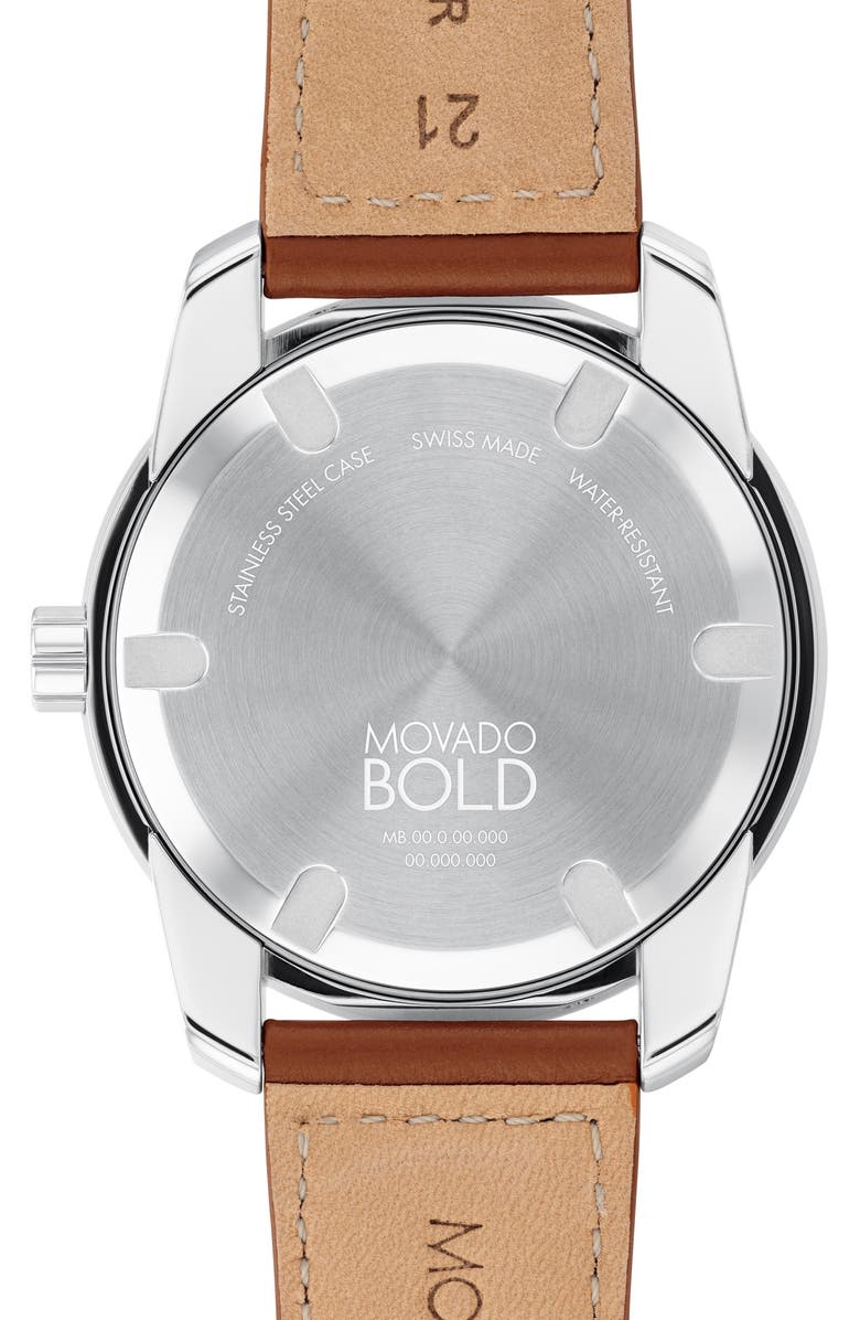 Movado Bold Verso Leather Strap Watch, 42mm, Alternate, color, Blue