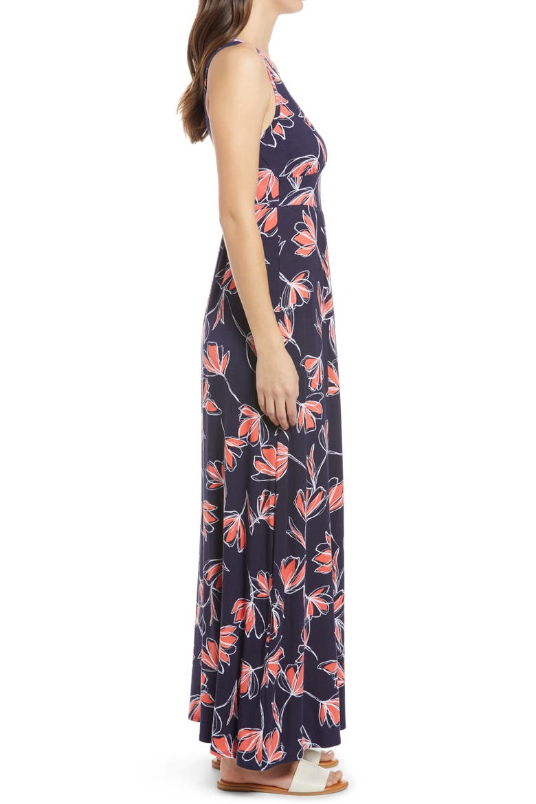 Floral Jersey Maxi Dress, Alternate, color, NAVY/ CORAL