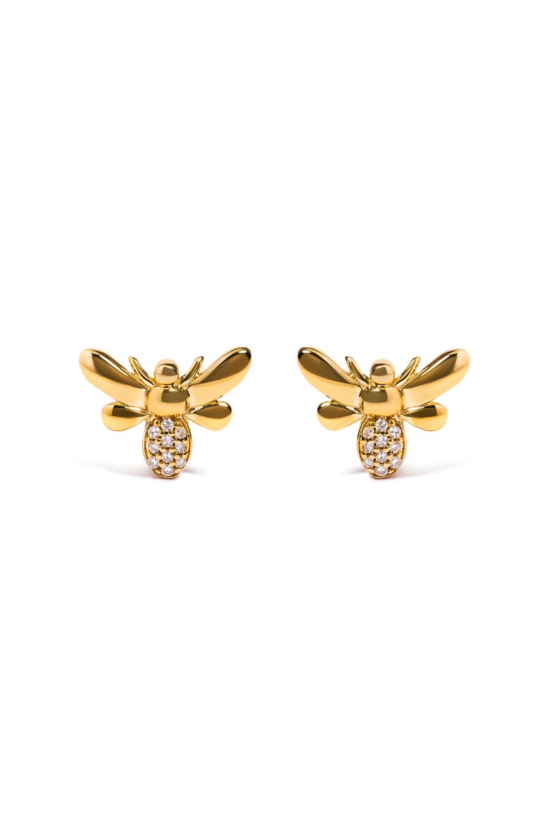 10K Yellow Gold Diamond Accented Bumble Bee Stud Earring, Main, color, Yellow