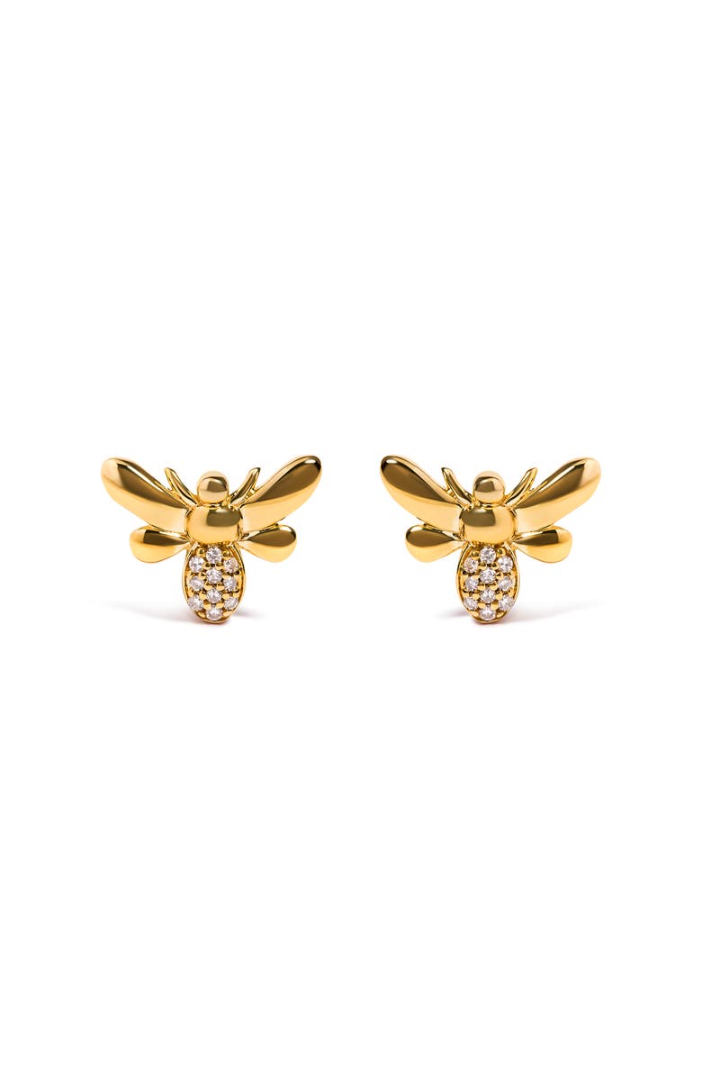 Haus of Brilliance 10K Yellow Gold Diamond Accented Bumble Bee Stud Earring, Main, color, Yellow