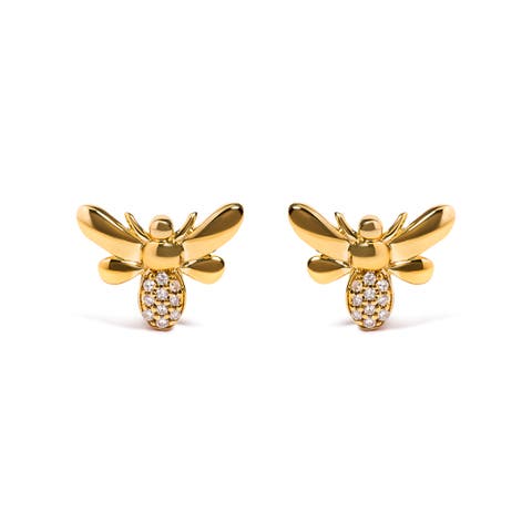 10K Yellow Gold Diamond Accented Bumble Bee Stud Earring (H-I Color, I1-I2 Clarity)
