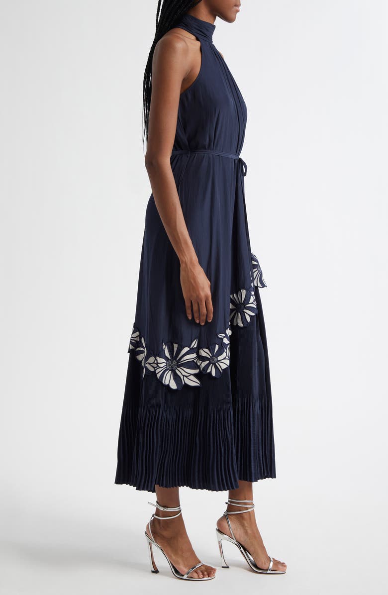Ramy Brook Eleah Mixed Media Floral Embroidery Detail Dress, Alternate, color, Navy