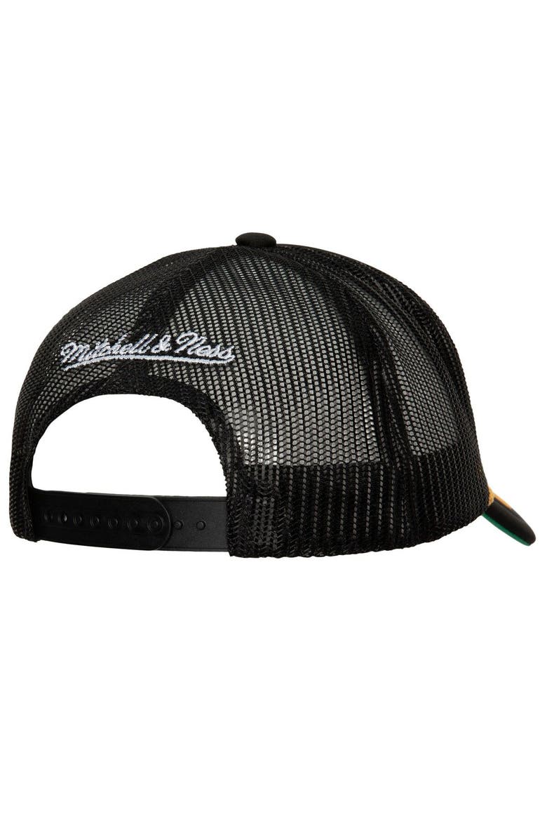 Men's Mitchell & Ness Black Brooklyn Nets Hardwood Classics Gold Leaf Mesh Trucker Snapback Hat, Alternate, color, Black