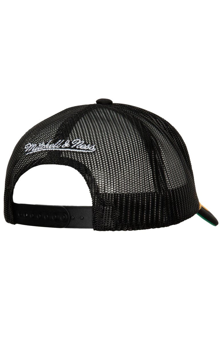 Mitchell & Ness Men's Mitchell & Ness Black Brooklyn Nets Hardwood Classics Gold Leaf Mesh Trucker Snapback Hat, Alternate, color, Black