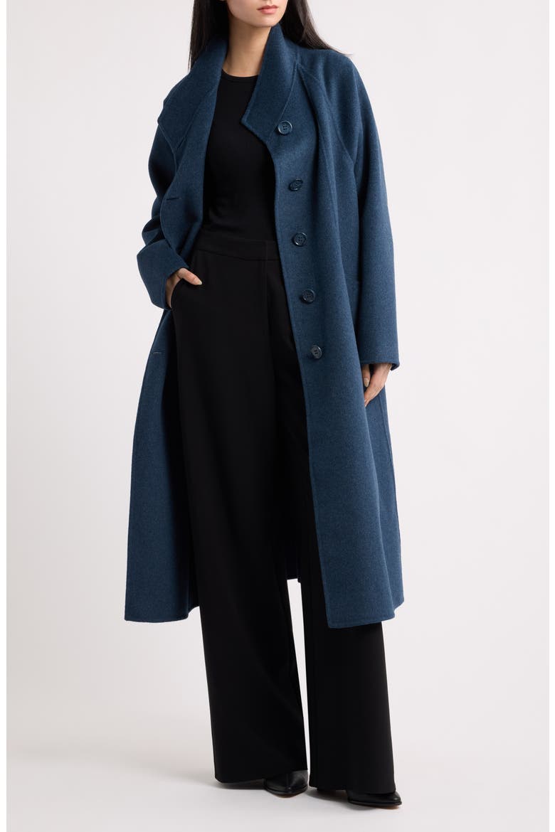 Melange Virgin Wool Long Peacoat, Alternate, color, SOLID BLUE NAVY