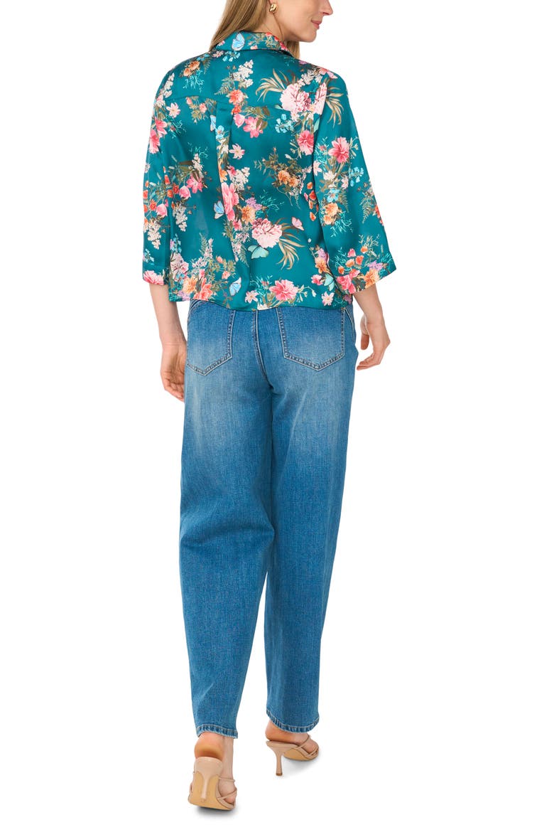Floral Print Tie Front Blouse, Alternate, color, MEDITTERRANEAN